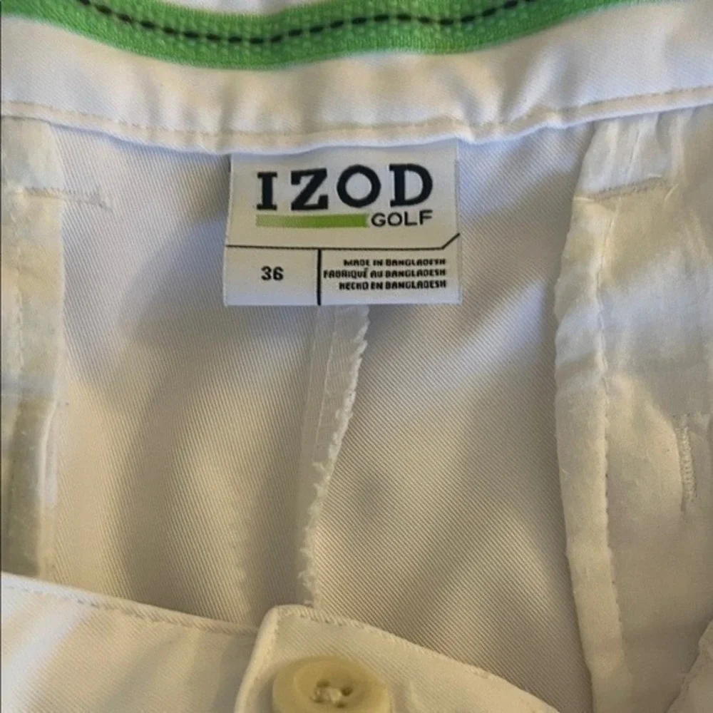IZOD‎ Golf Mens White Flat Front Performance Shorts Size 36 Solid Polyester